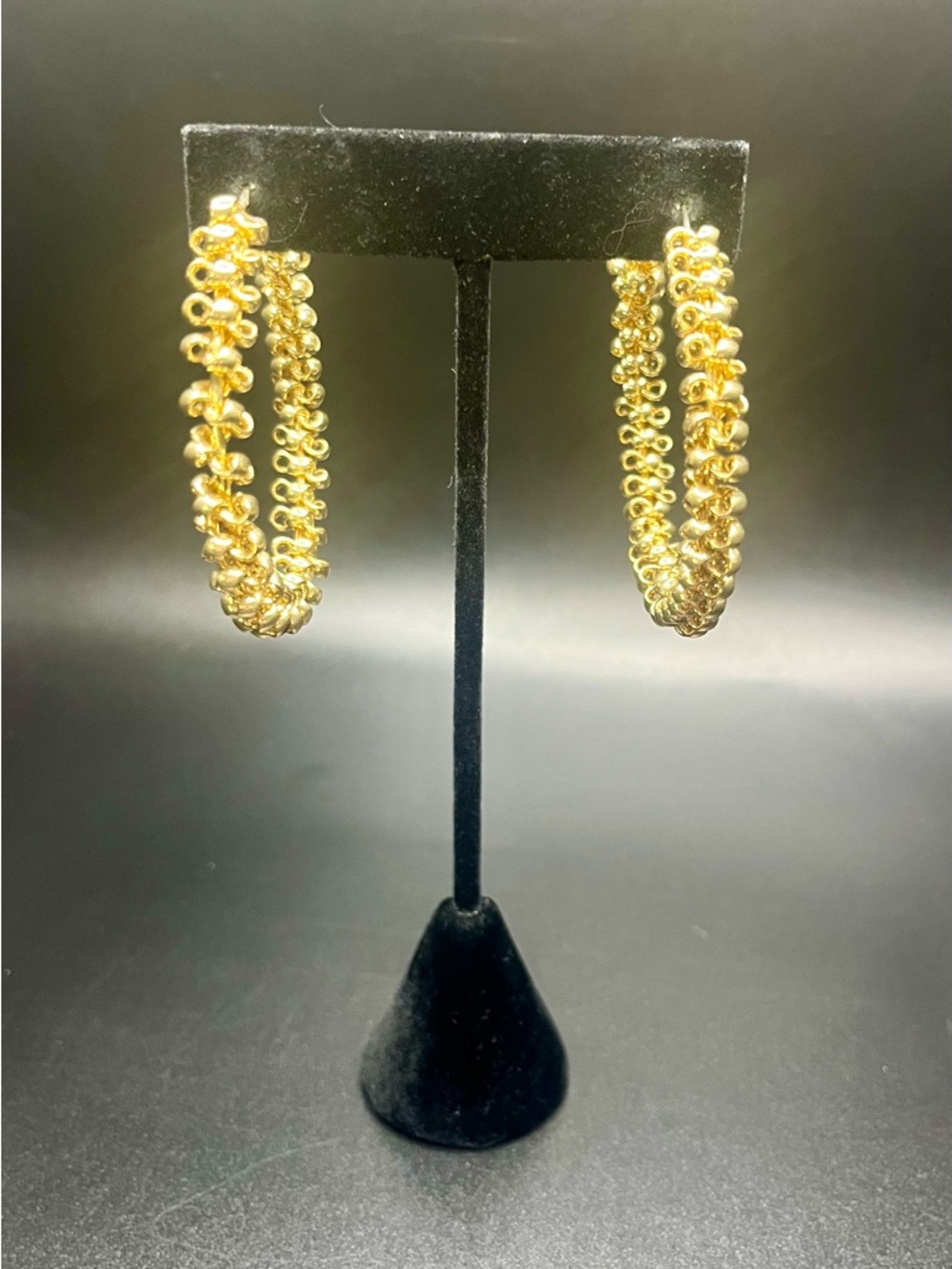 Gold Tone Textured Hoop Earrings Chunky Loop Detail Statement Hoops